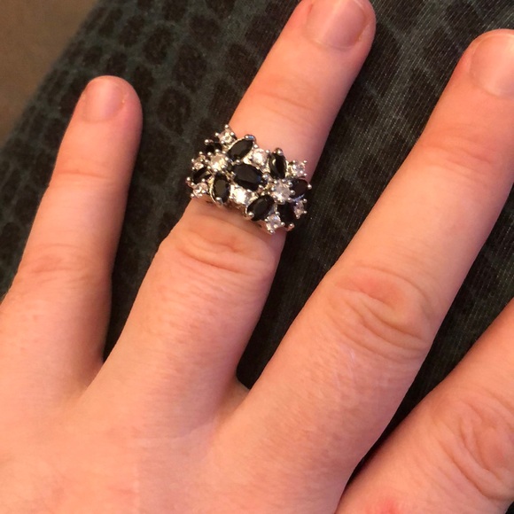 925 Silver Ring Black Sapphire Women New - Picture 5 of 8